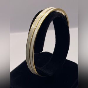 Vintage 80s Monet Gold Tone with White Enamel Bangle Bracelet Signed